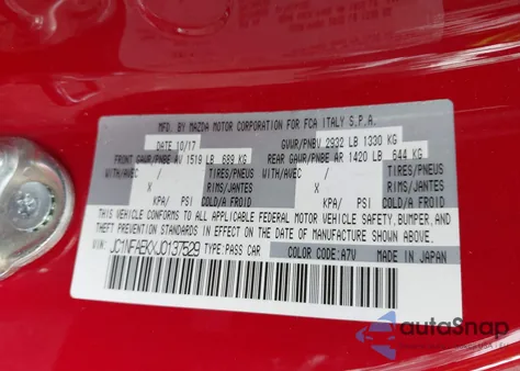 2018 Fiat 124 Spider Classica from USA, damaged, VIN JC1NFAEKXJ0137529